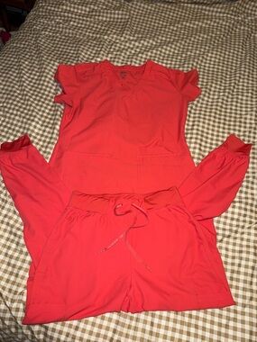 Med Couture Women's Bright Red Jogger Scrub Set